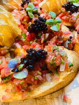 canape crostini with salsa and balsamic vinegar pearl Canape crostini homemade salsa balsamic vinegar pearls catering event corporate event buffet birthday anniversary Crawley West Sussex Surrey Horsham Horley Brighton Wedding party food East Grinstead Copthorne Charlwood Rusper Haywards Heath